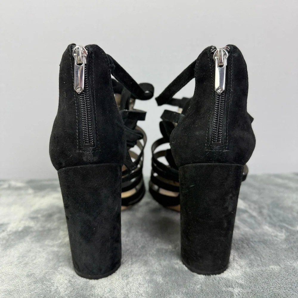 Sam Edelman YARINA Black Suede Strappy Gladiator Block‎ Heel Sandals US 9.5M